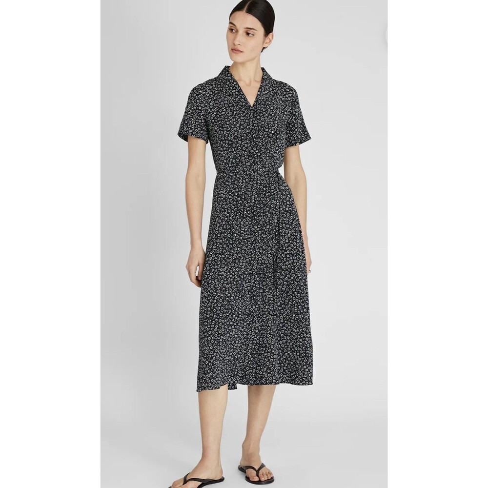 Club Monaco Multicolored Floral Open Neck Silk Shirt Dress